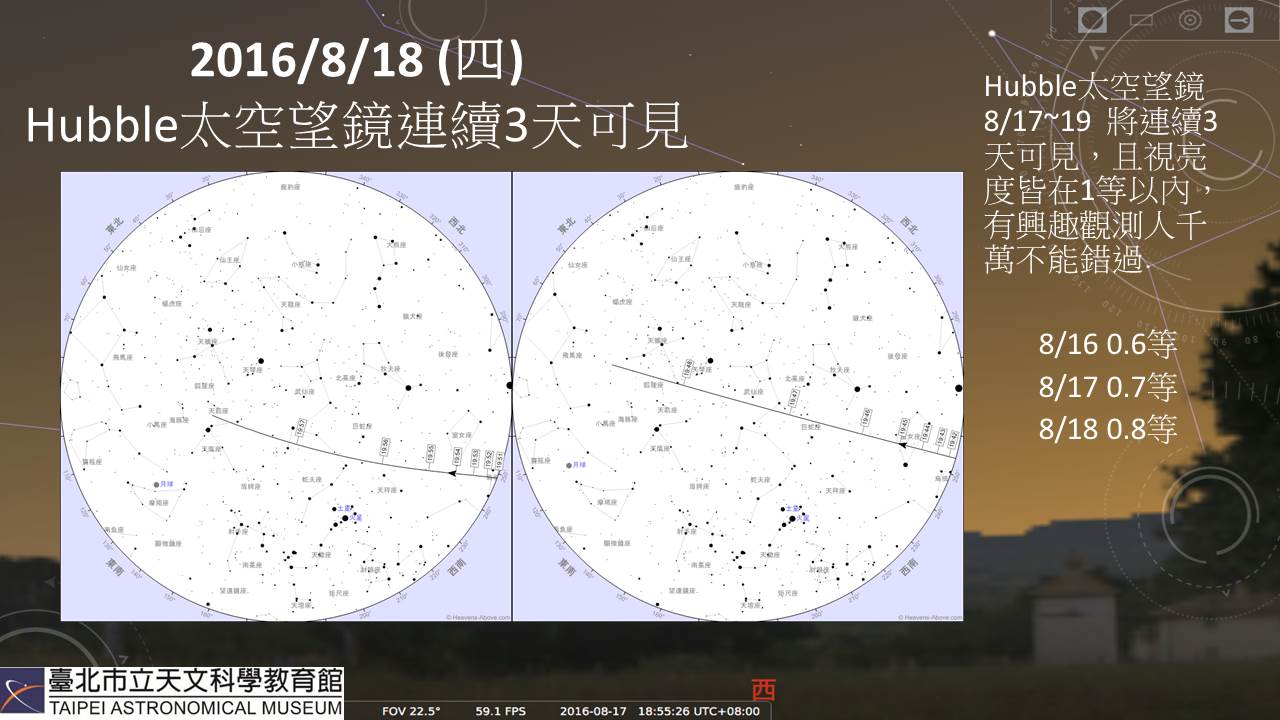 2016/8/18（四）哈勃太空望远镜连续3天可见